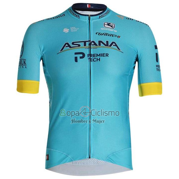 Astana Ropa Ciclismo Culotte Corto 2020 Mangas Cortas AMarillo Azul
